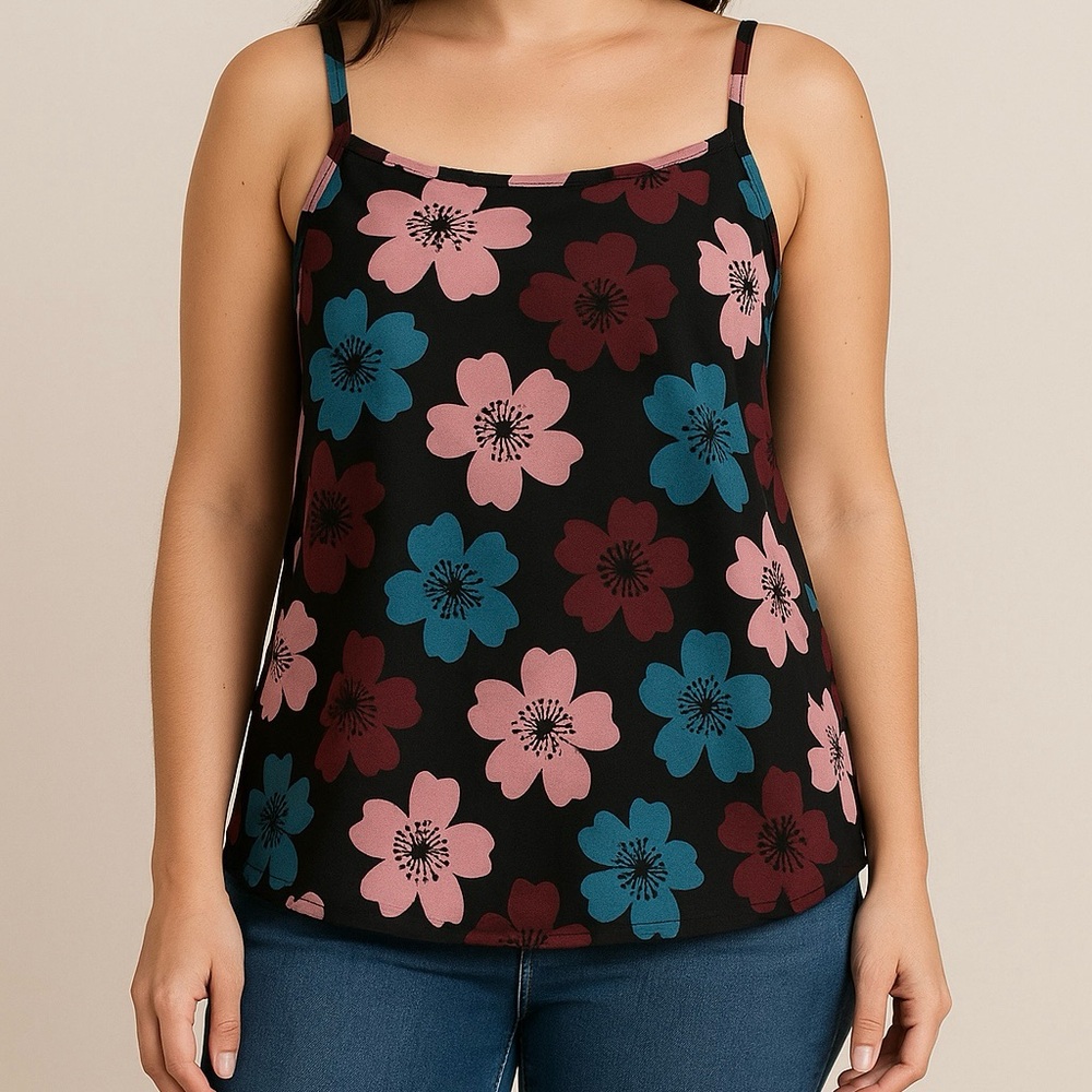 LulaRoe Women Floral Tank Top Black Multicolor Size XL Simply Comfortable